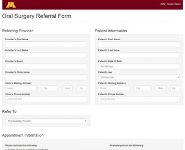 Screenshot of the referral form